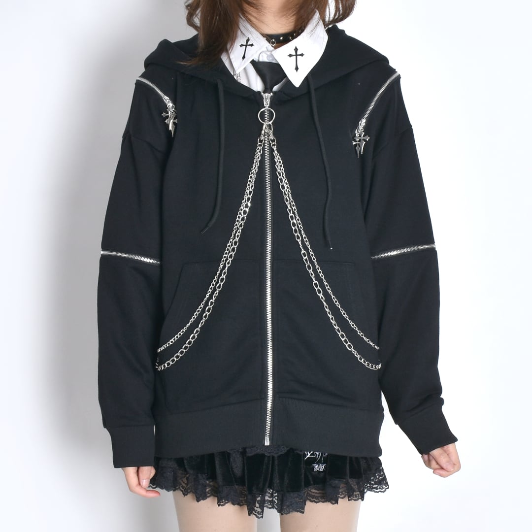2/19新着】サブカルフード刺繍☆チェーン付きZIPパーカー