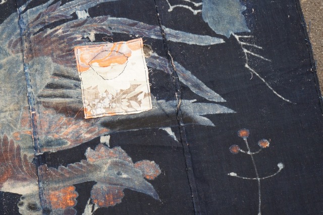 1871 筒描き 4幅 鳳凰 藍染 木綿 古布 明治〜大正 アンティーク 