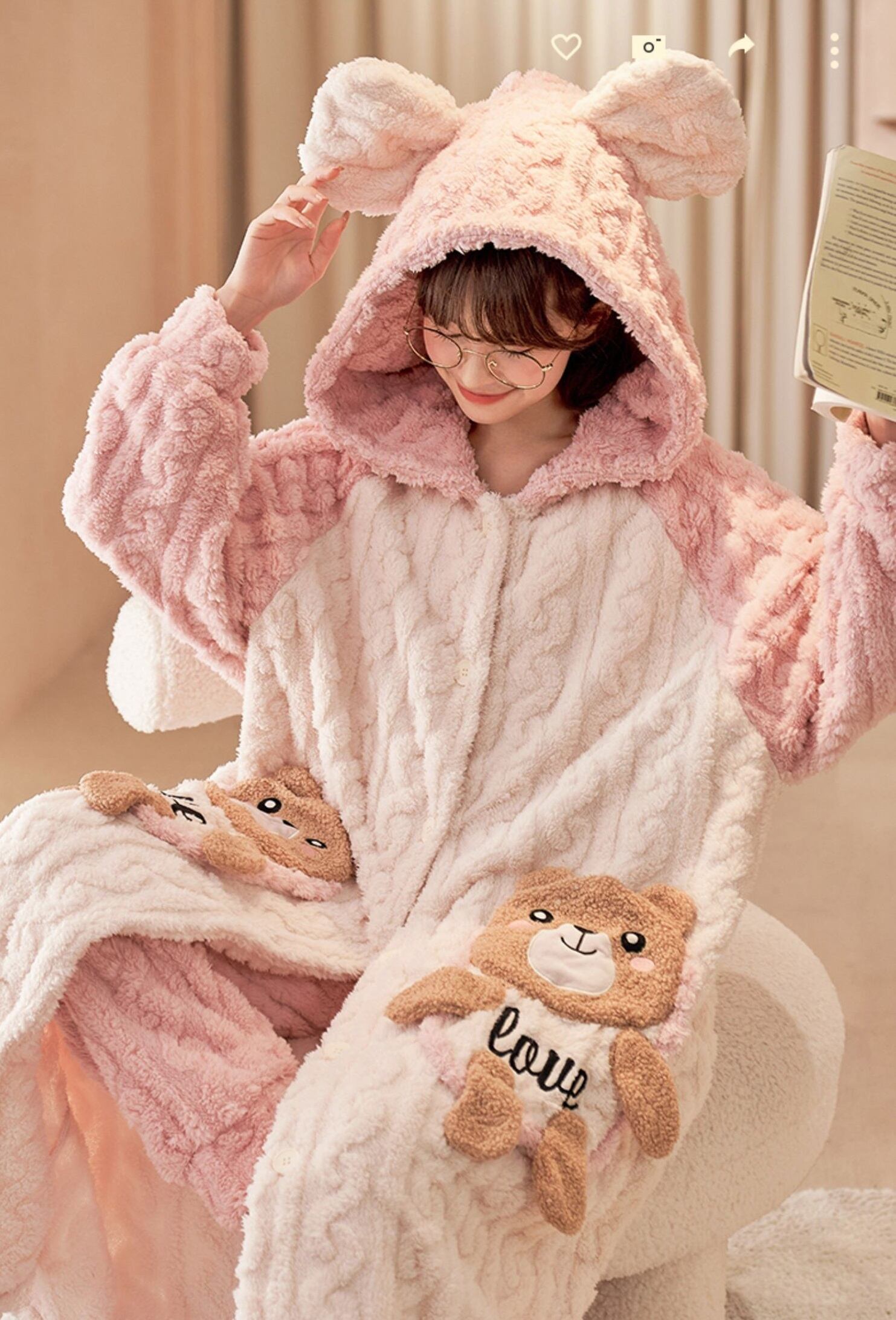 もこもこ くま耳 うさ耳フード 着ぐるみ ルームウェア パジャマ