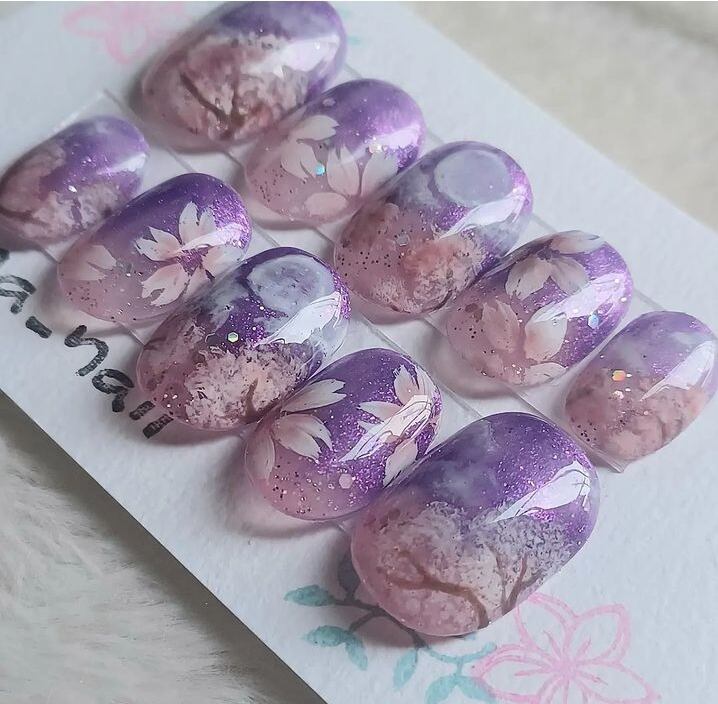 受注製作】 月夜桜 ネイルチップ 現品 No.158 | ❀✿ Pirina_nail︎ ✿·͜·