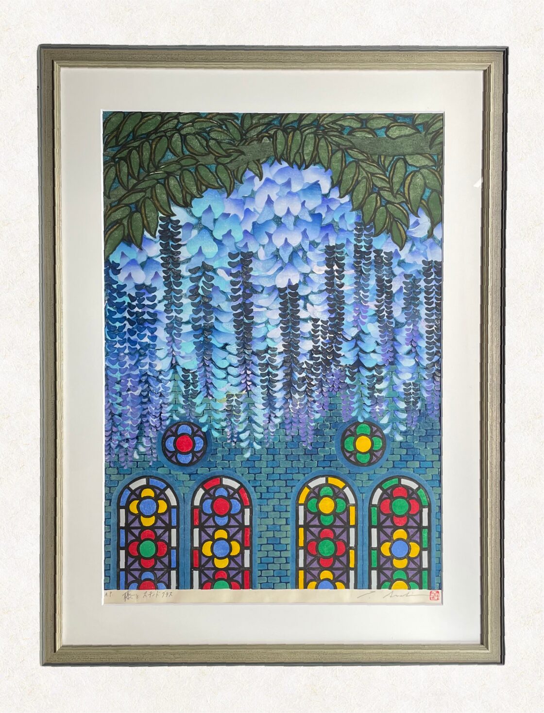 ステンドグラス　パネル　モザイクアート　雪景色 ステンドグラス パネル モザイクアート 雪景色 受注制作】ガラス