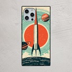 受注生産 iPhoneケース 赤い太陽とロケットの宇宙柄｜レトロ宇宙 RFSP043A