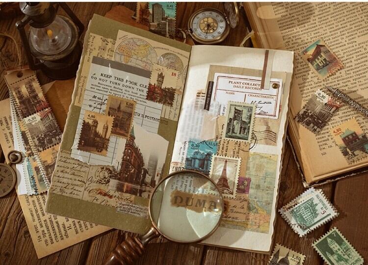 ビンテージ系素材紙 郵便切手研究所シリーズ 4種類 15ページ