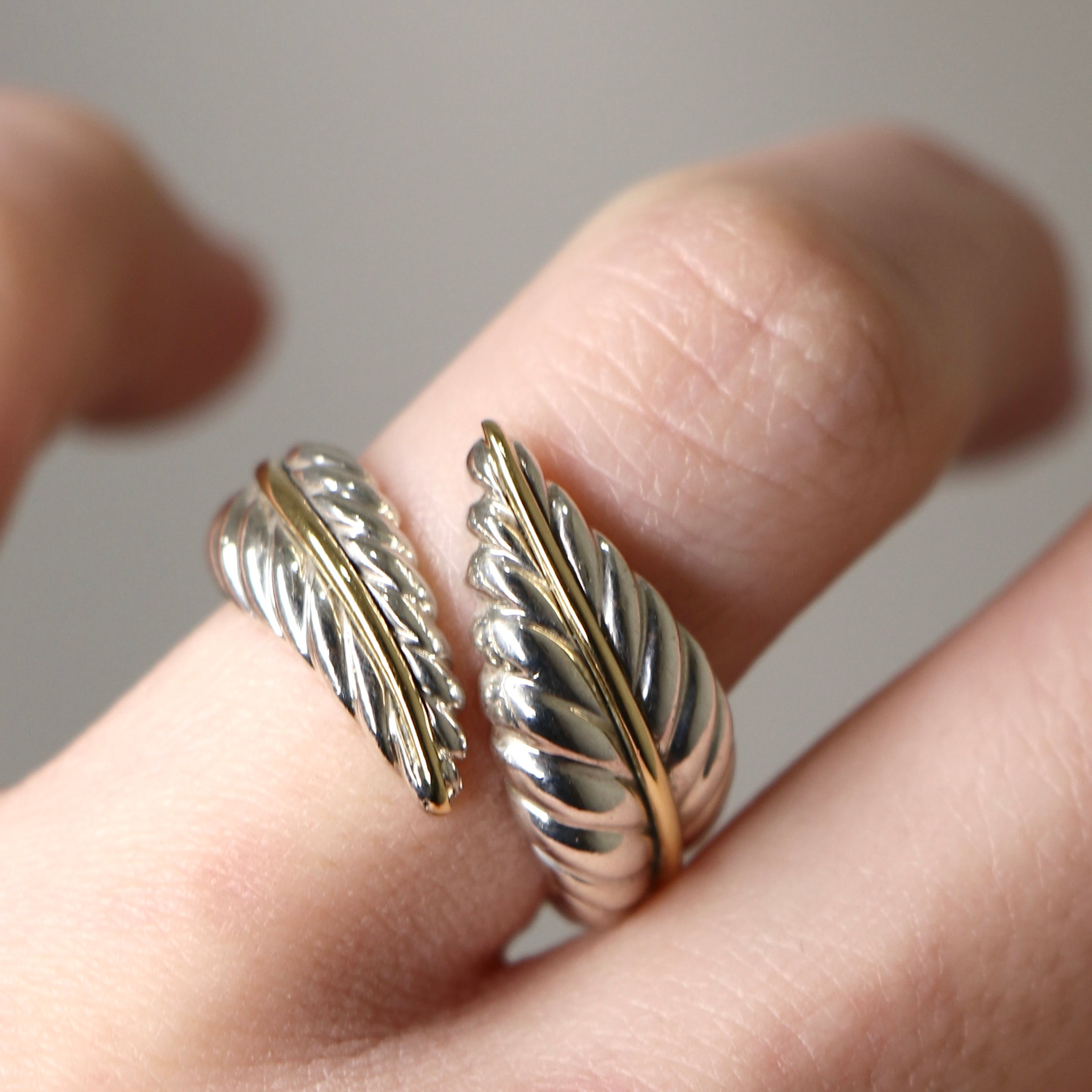 Tiffany&Co. 約10号 フェザーリーフ コンビ リング シルバー925 K18  