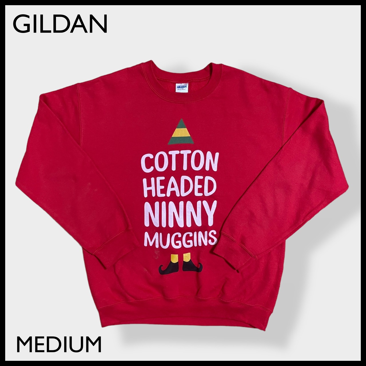 【GILDAN】COTTON HEADED NINNY MUGGINS ロゴ プリント スウェット トレーナー プルオーバー M レッド US古着