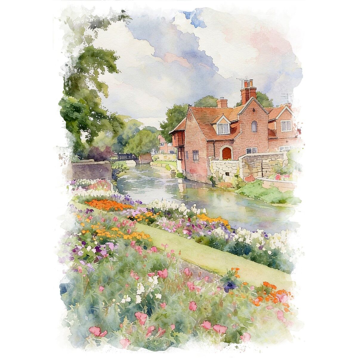 絵画 イギリスの風景 イングランドの自然保護公園 コッツウォルズ AONB インテリアアート額付き 水彩画・油絵調 WAT0203