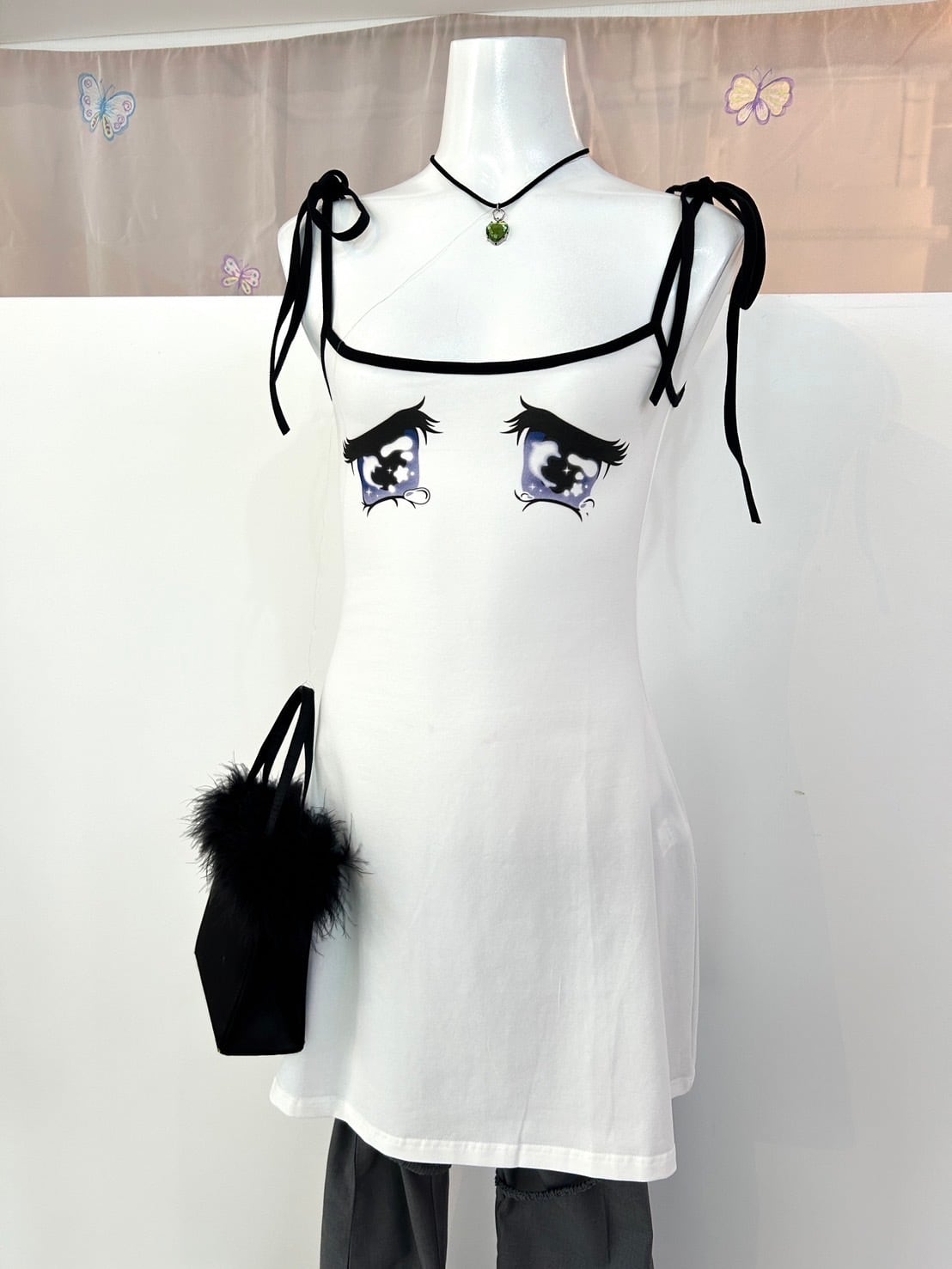 NODRESS White "No Cry" Crying Eyes Printed Camisole Dress