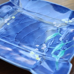 有田焼　糸巻皿（大）　つゆ草 21-072