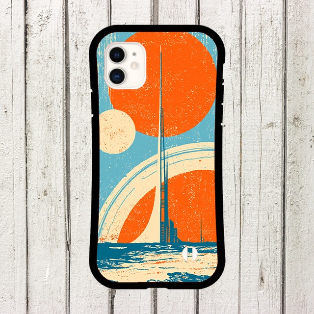 受注生産 iPhoneケース オレンジ惑星と水平線の宇宙柄｜レトロ宇宙 RFSP032B