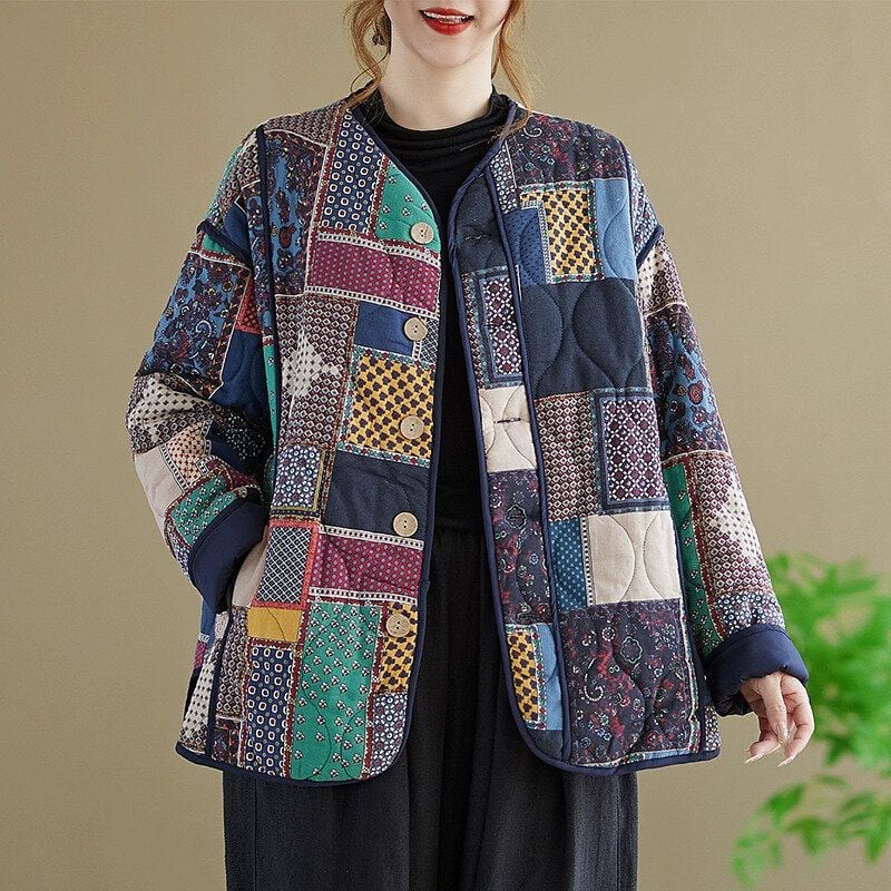 PATCHWORK PATTERN QUILTING JACKET 1color M-14973
