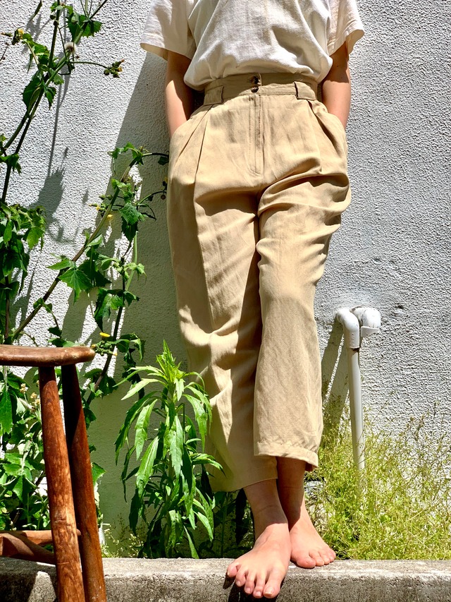 80’s−old “l/s linen wide pants” “JONES NEW YORK” “beige”