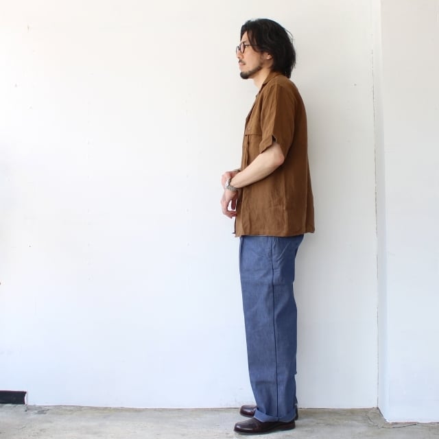 Soundman 柿渋染めリネンオープンカラーシャツ Morris （Persimmon