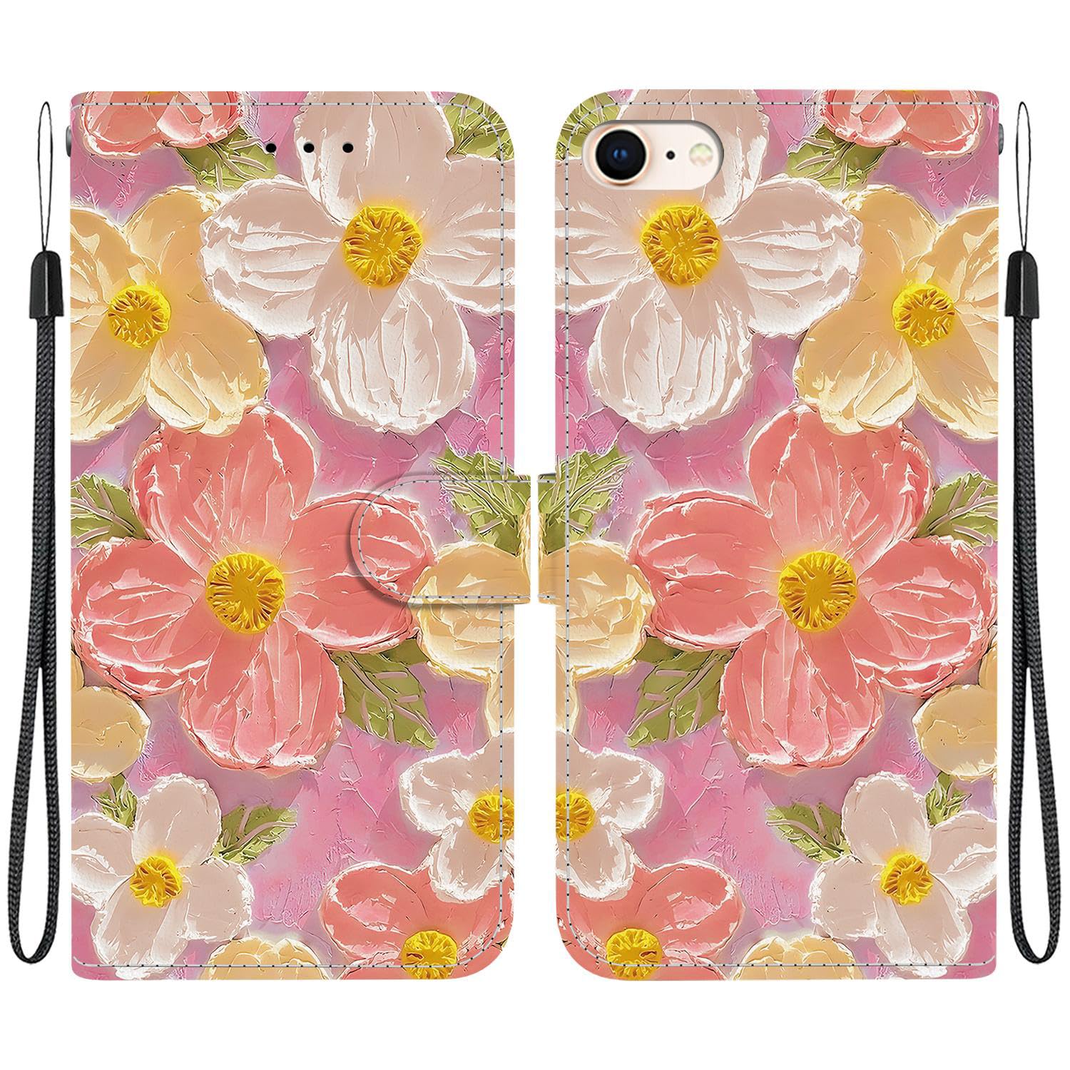 iphone se3 向けの ケース 手帳型 可愛い iphone se / se2 用の 携帯カバー iphone8 対応の スマホケース 耐衝撃 ポケット付き スタンド機能 カード収納 薄型 アイフォン se に適合する ソフトケース 癒される 猫 フラワー 学生 人気 絵柄 合皮レザー マグネット式 財布 ブックカバー ピンク花
