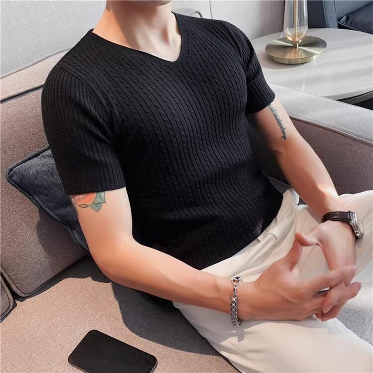 v-neck short sleeve T-shirt 00330