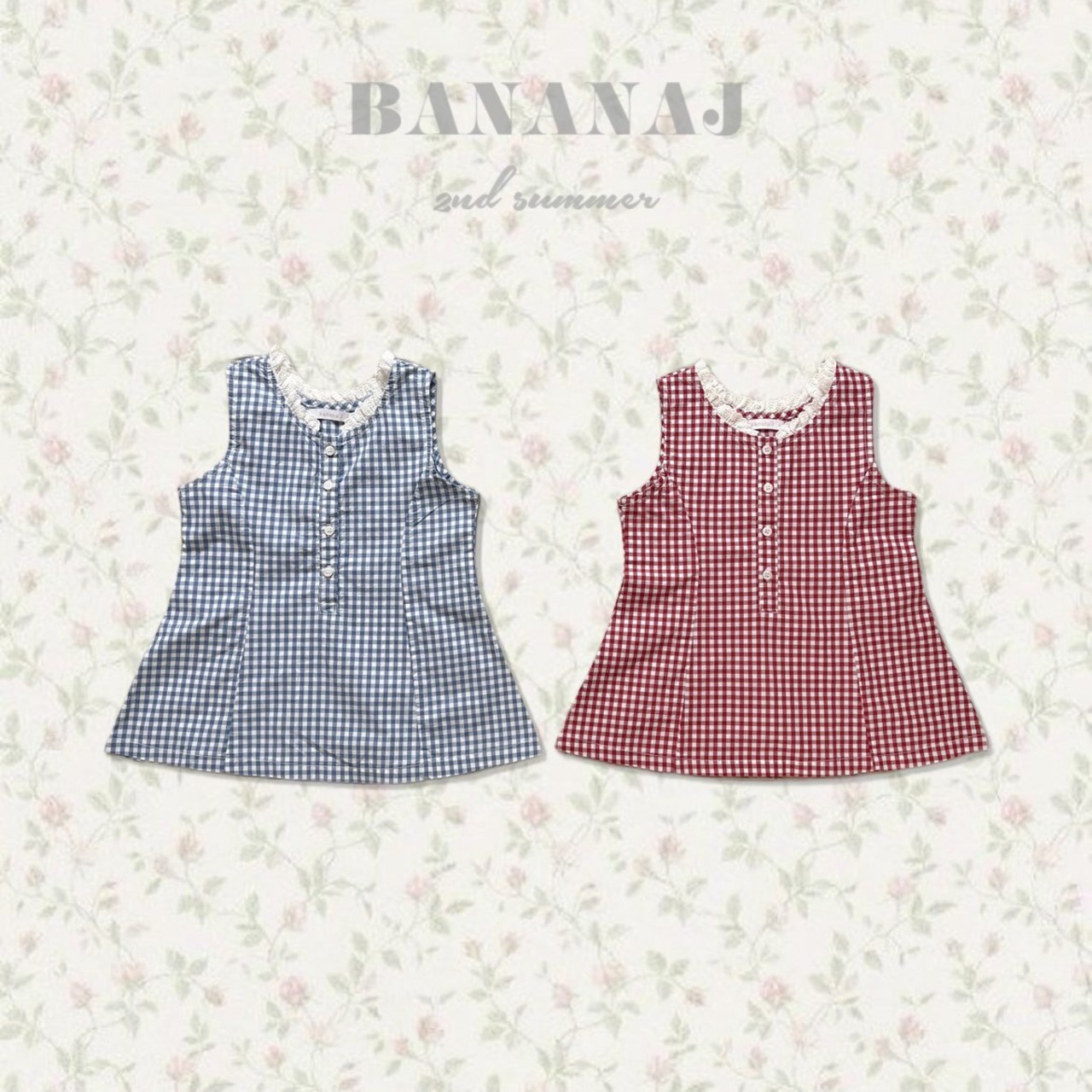 【Banana J】ギンガムボックスワンピース レッド 80~110cm - 9