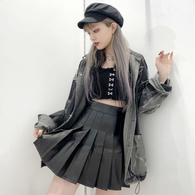 【70%OFF】レザープリーツスカート