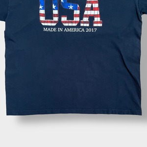 【MADE IN THE USA】USA製 XL ビッグサイズ 星条旗 USAロゴ プリント Tシャツ ネイビー 半袖 夏物 US古着