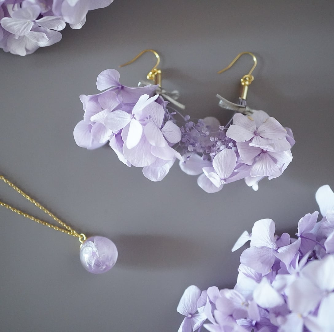 アジサイのハーバリウムネックレス(パープル) | hanataba
