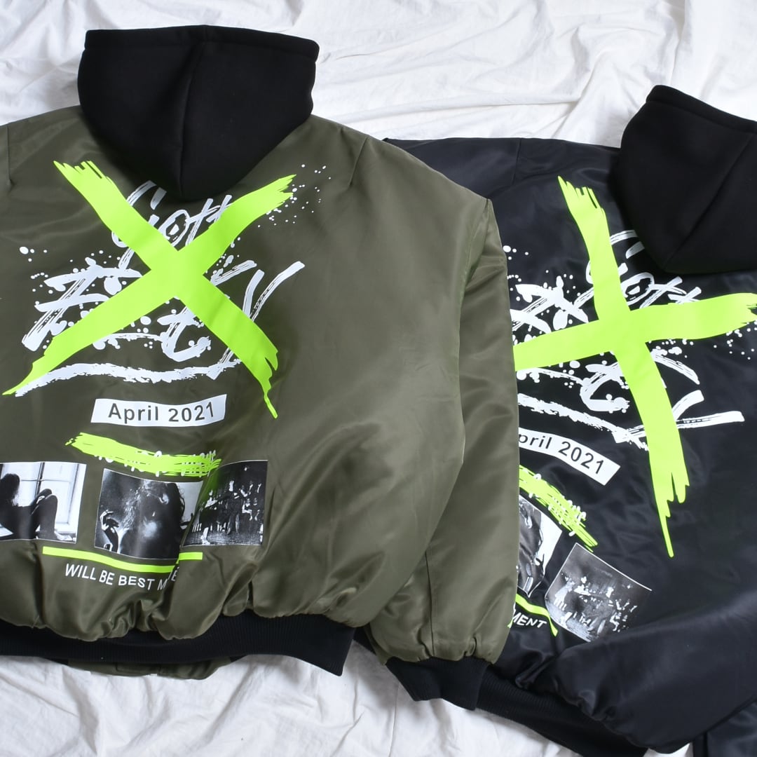 X BACK LOGO フードMA-1