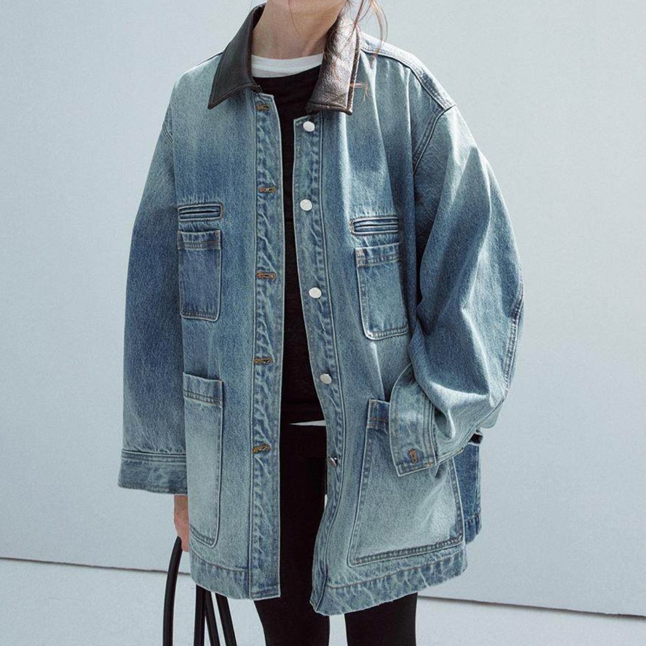 Contrast collar worker denim jacket A00117