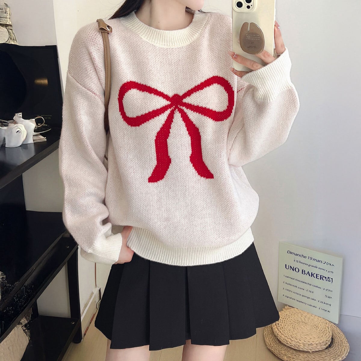 ニット セーター リボン柄 長袖 レディース 春秋冬 韓国 大人 かわいい きれいめ おしゃれ カジュアル 体型カバー ゆったり シンプル 着やせ 着回し 編み 大人可愛い 大人女子