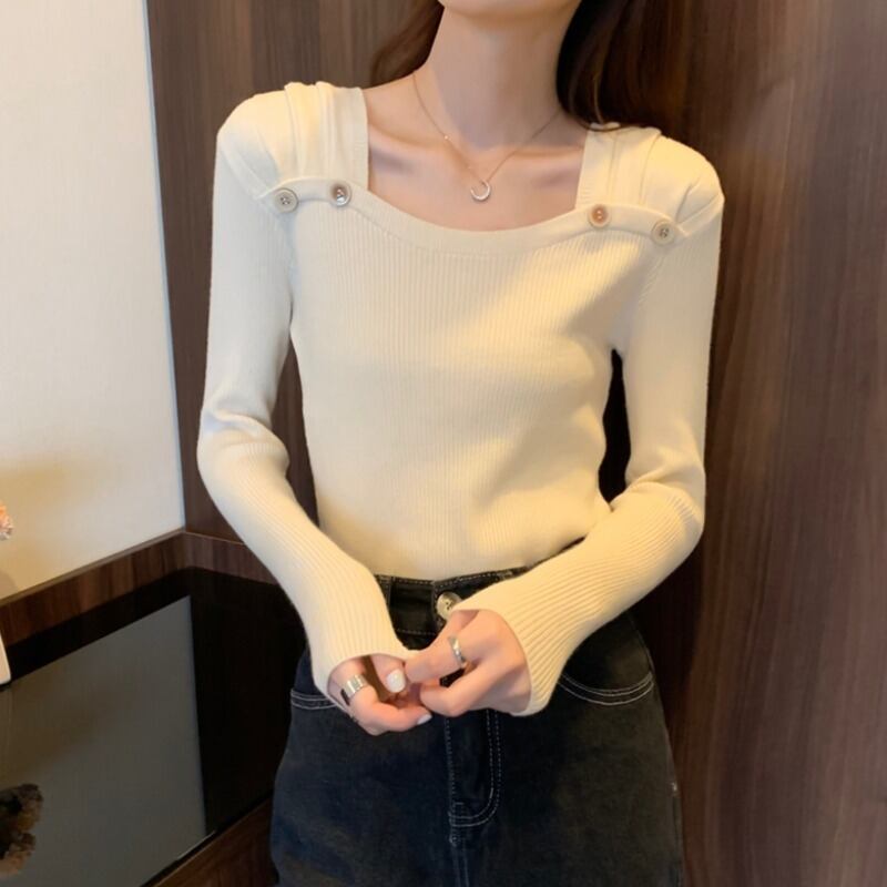 オータムウィンタースタイルブラウス スリムセーター ロング 秋物 冬物 スクウェア 萌量不足56625752197