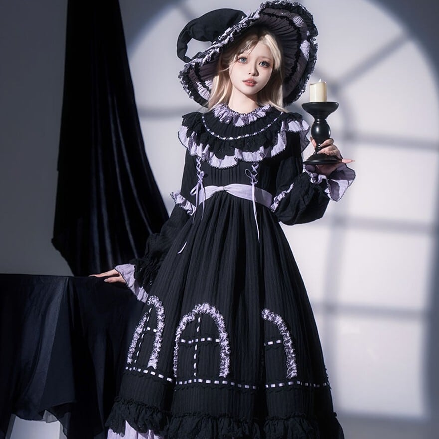 ゴスロリ 魔女セット ワンピース×ハット 2点 ブラック｜WithU