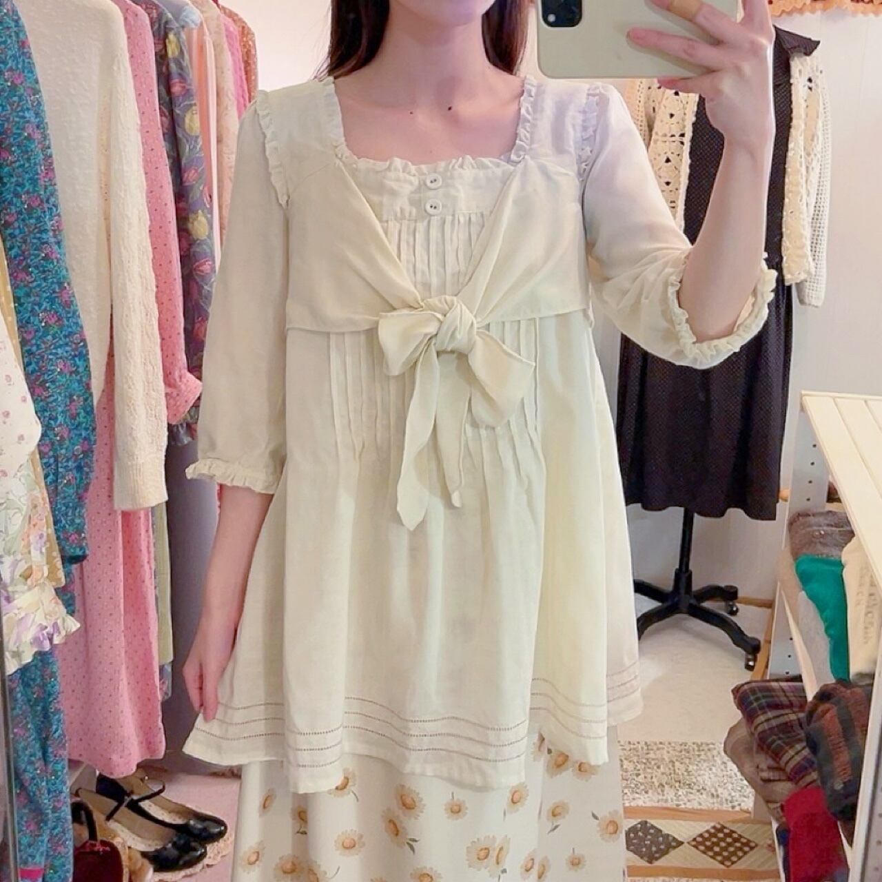 PINKHOUSE / front ribbon gauze blouse