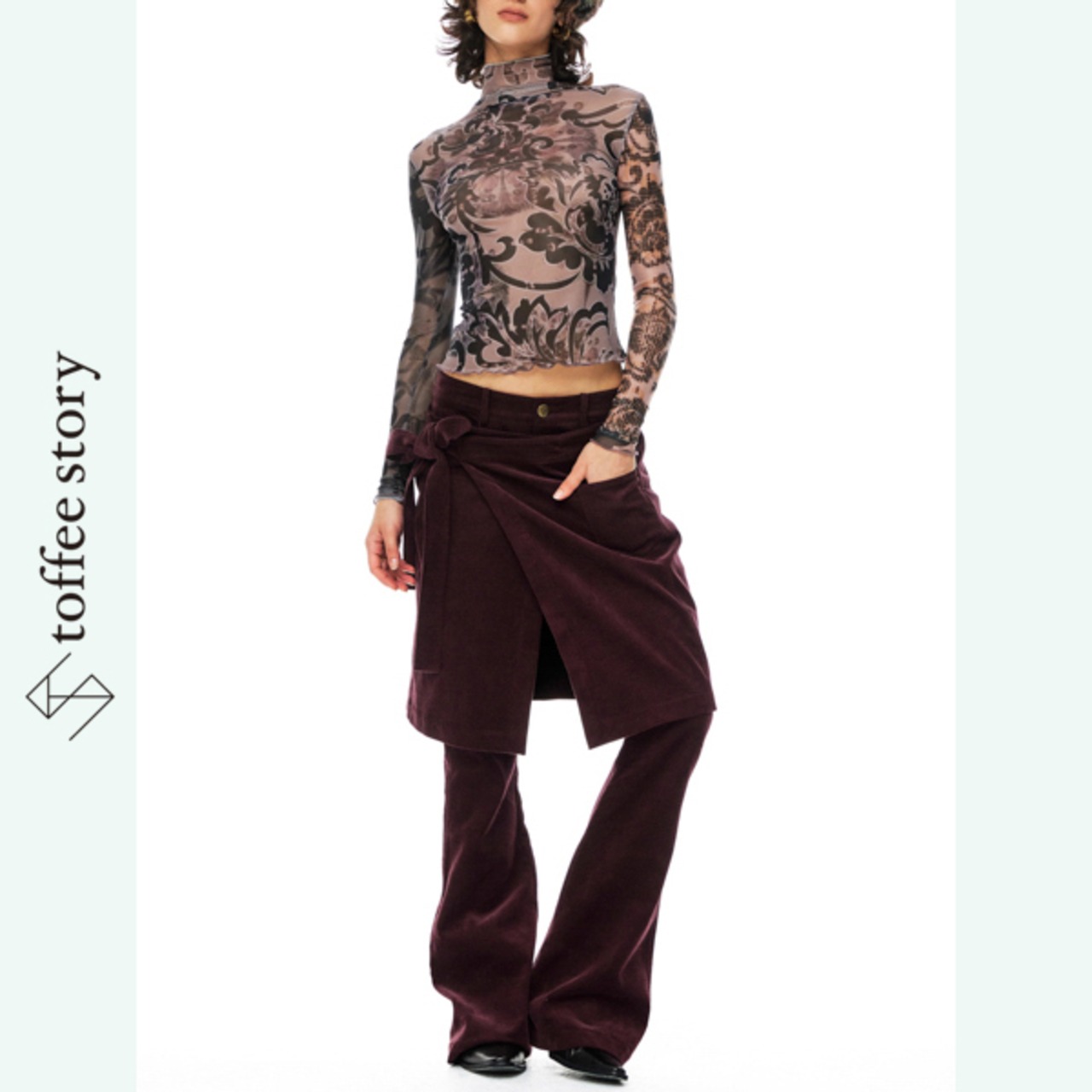 ワインに溶ける影 レイヤードコーデュロイスカートパンツ 《B0055》