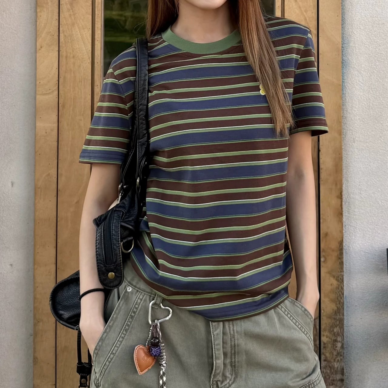 レトロボーダーワンポイントスリムフィットTシャツ 1col R02468