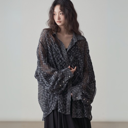 Texture sheer shirt【2color】 C0216