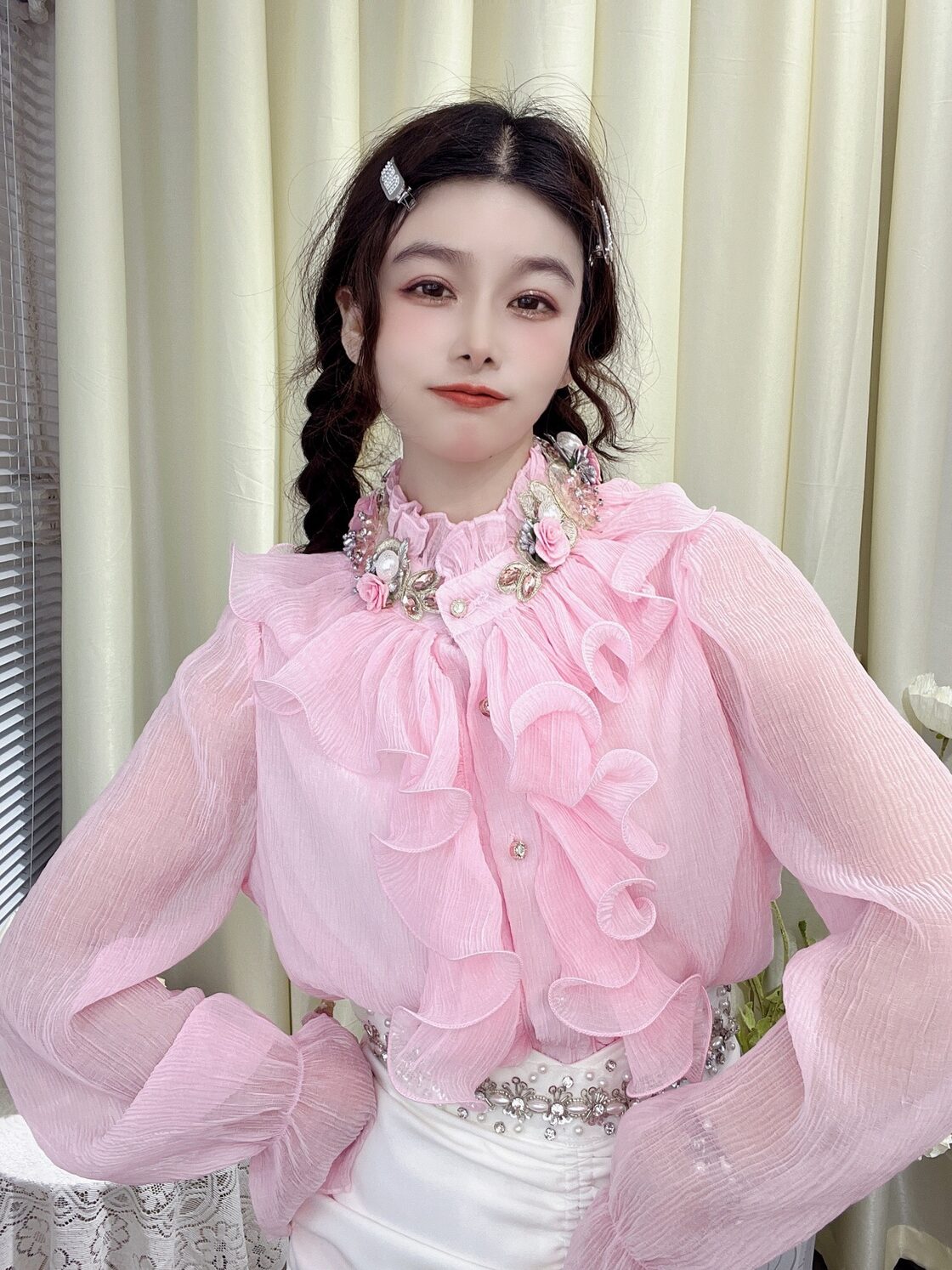 ブラウス ガーリー 姫 かわいい シンプル デコレーション ブラウス 