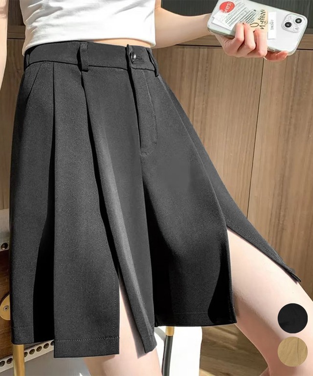 レディーススーツ風ショートパンツスリット  A22876555