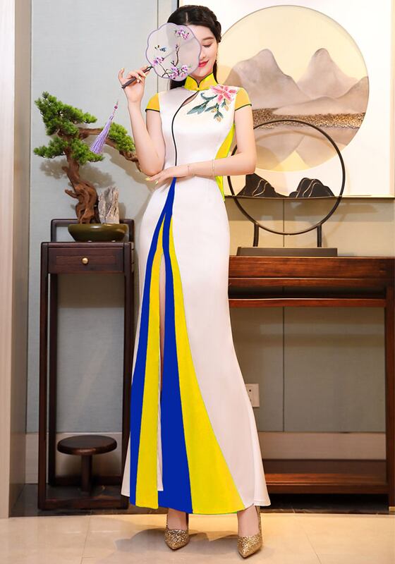 高級品】ロング丈チャイナドレス ロング丈ワンピース ロングドレス