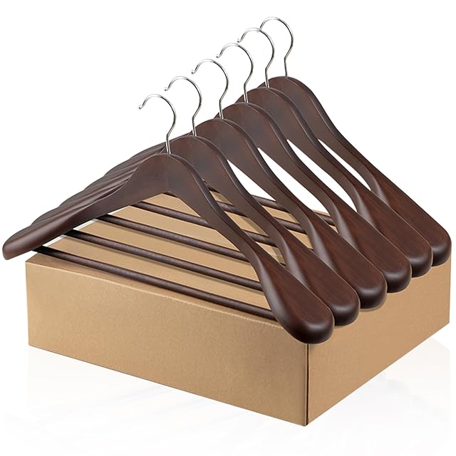 ELONG HOME 木製ハンガー 6本組セット 天然の美しい木目 スーツ