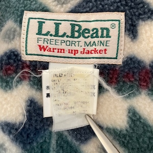 【L.L.Bean】70s 80s USA製 ウォームアップジャケット 柄 フリース ワンポイント 刺繍ロゴ ブルゾン アメリカ古着