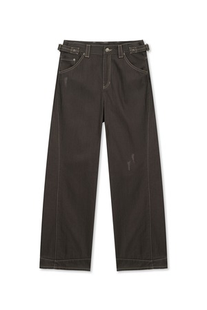 [Matin Kim] WAIST BUCKLE STITCH POINT TWILL DENIM PANTS IN BROWN 正規品 韓国ブランド 韓国通販 韓国代行 韓国ファッション マーティンキム matinkim 日本 店舗