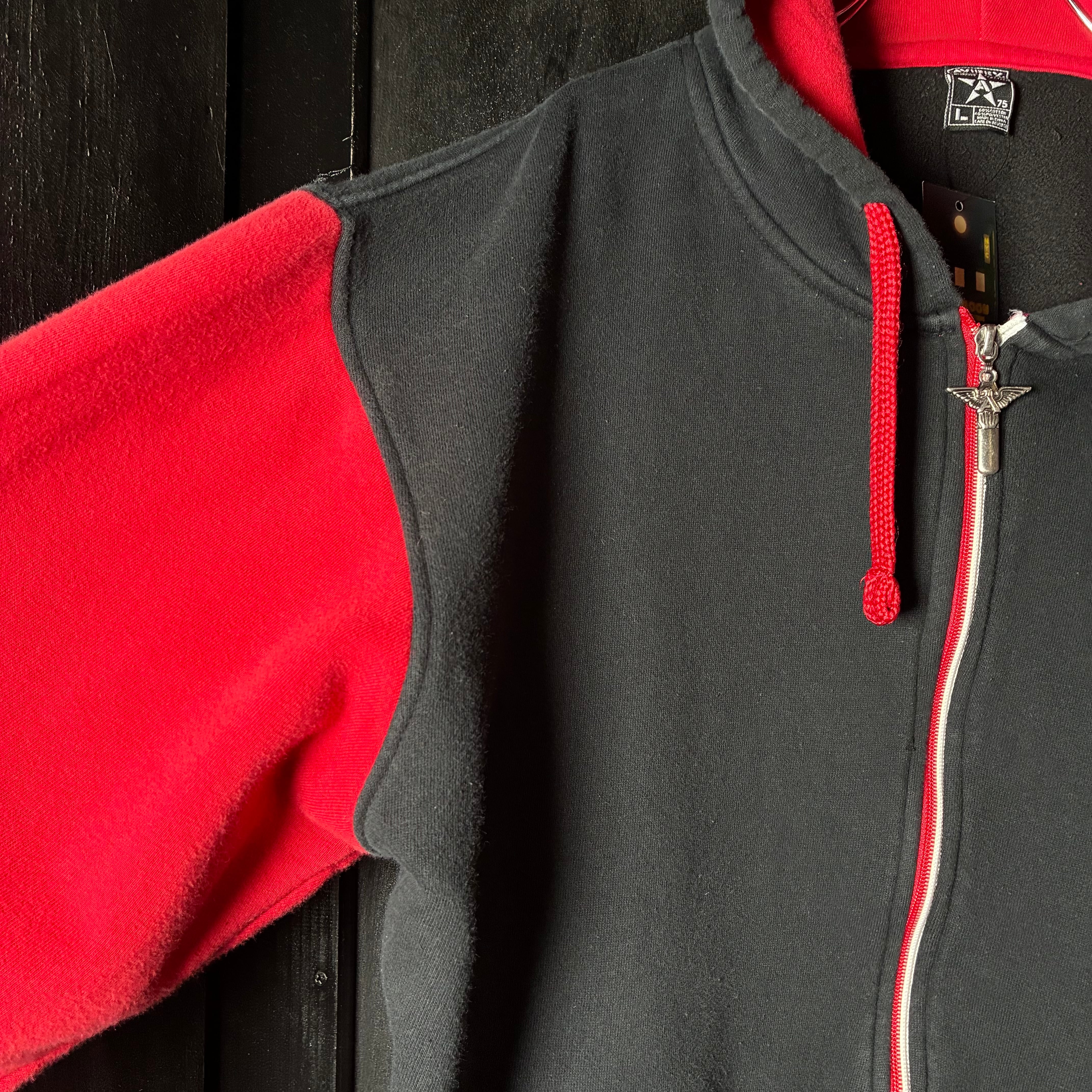 LVM ジップアップジャケット グレー/黒/赤 AVIREX ジップパーカー 赤黒ツートン アヴィレックス フルジップ L