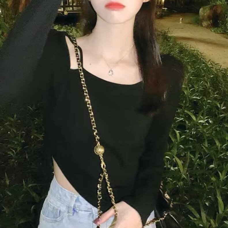 レイヤー風シャーリングロングTシャツ