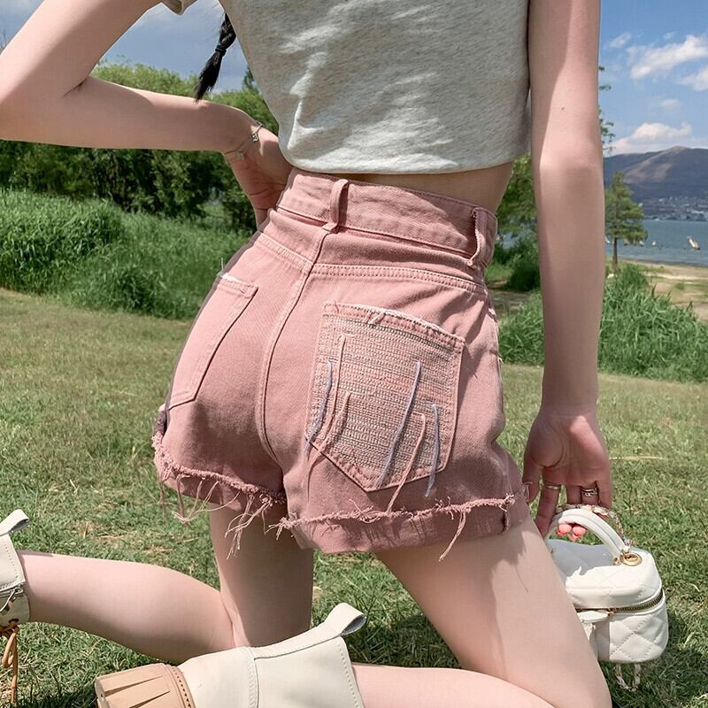 夏の袖口ピンクショーツ女性 2023 新スタイル小さなアメリカンネクタイ