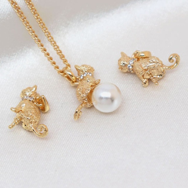 銅 玉乗りネコ  ペンダント 芯立て セッティング YG