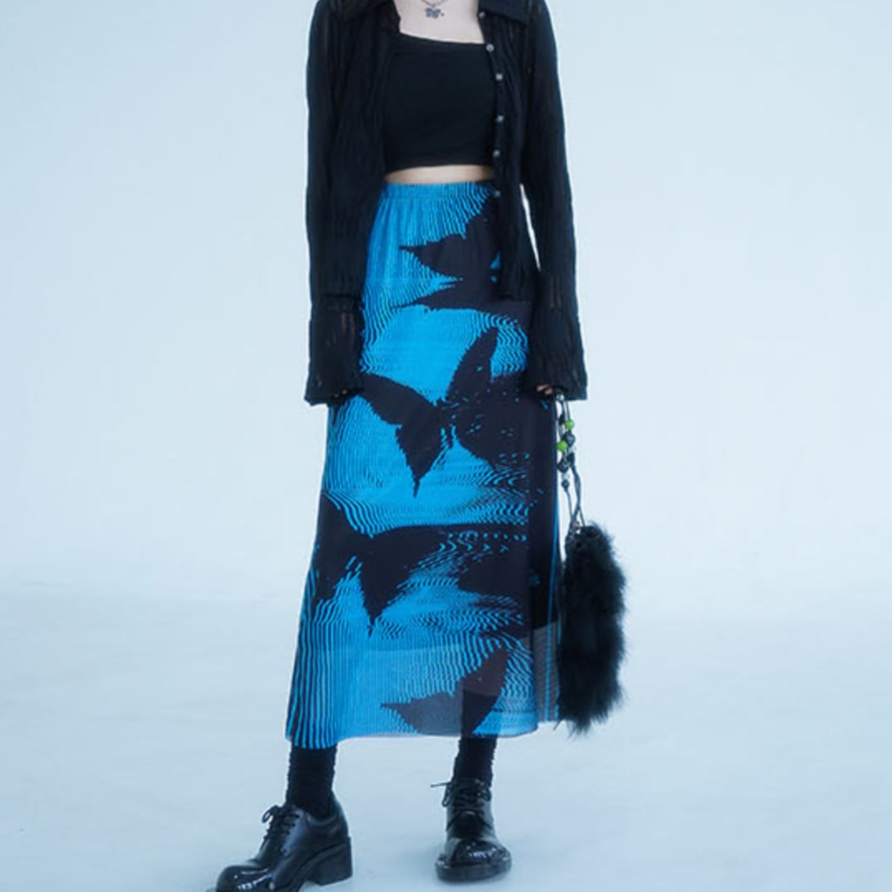 Abstract Pattern Print Maxi Pleated Skirt L00256