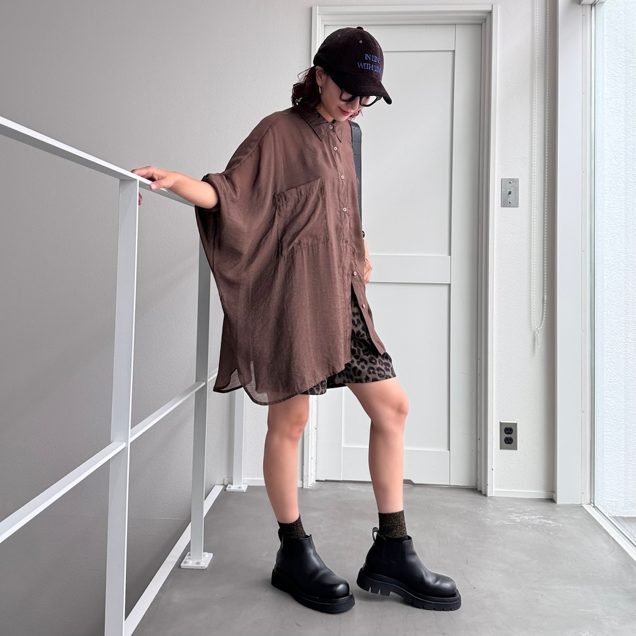 フロントポケットシアーオーバーSH/ブラウン