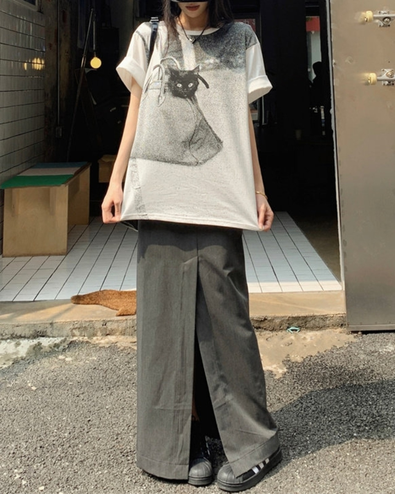 キャットグラフィックプリント Tシャツ A1009 - 16