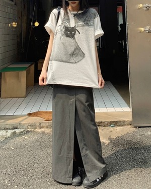キャットグラフィックプリント Tシャツ A1009