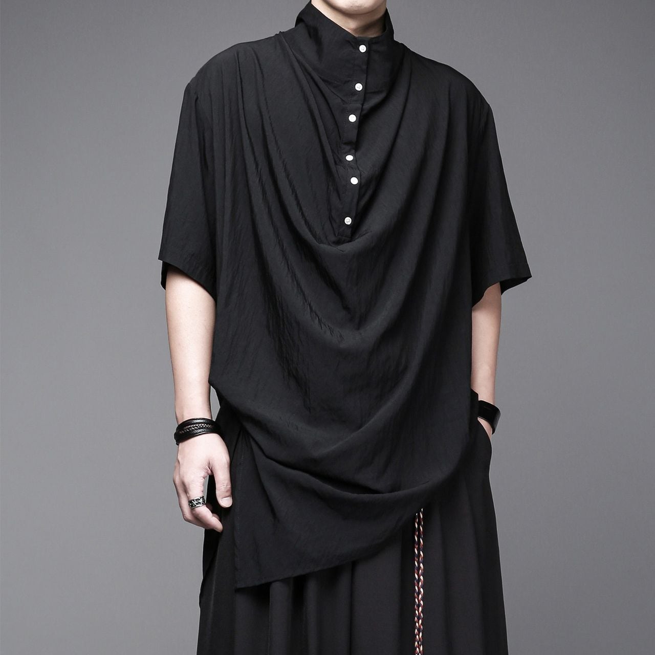 Layered pleated relaxed silhouette shirt(MT1489)