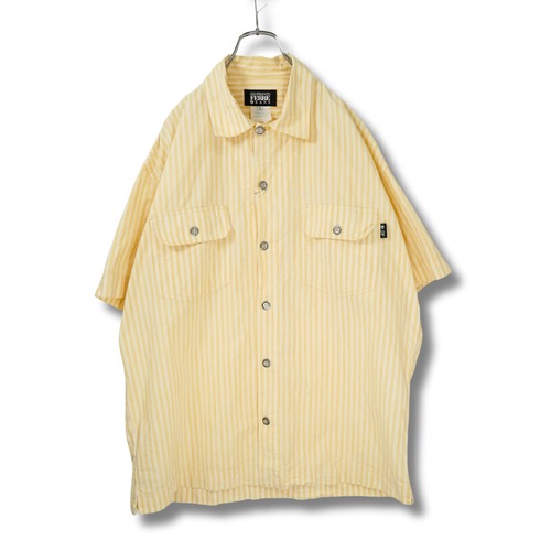 【SALE】ストライプシャツ　半袖シャツ　古着　イエロー　PA256