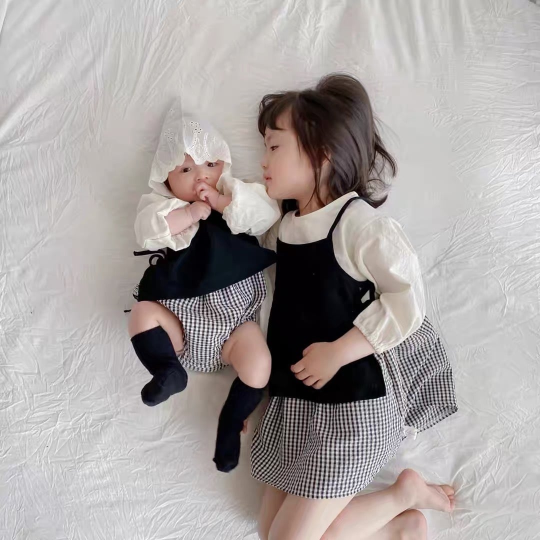 キッズ幼児女の子チェック柄ワンピースセットアップ 姉妹お揃い