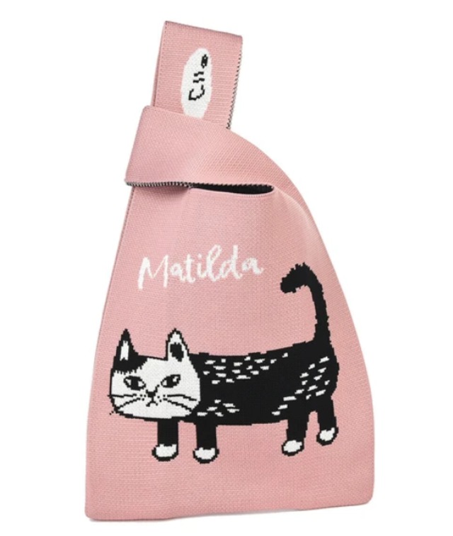 ニットトートバッグ　マチルダさん柄　猫