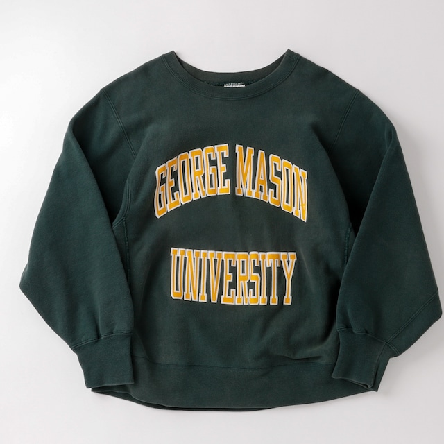 【希少】80s champion Reverse Weave Crew fade green "GEORGE MASON UNIVERSITY" Vintage sweat made in USA ／ 80年代 ヴィンテージ チャンピオン リバースウィーブ スウェット USA製 フェード グリーン ビッグサイズ L レアカラー